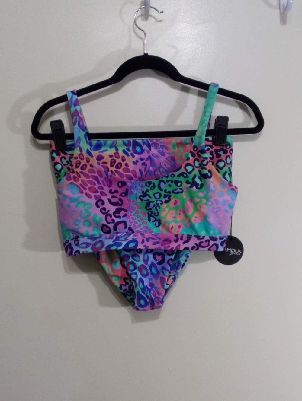 Colorful Leopard Print Bikini Top and Bottom Set - Multi
